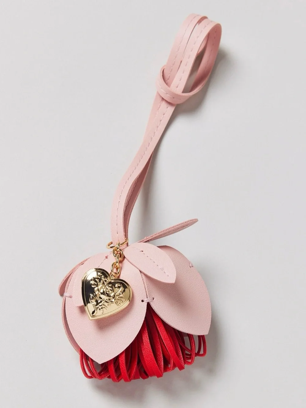 Pink Superbloom Floral Faux Leather Keychain Bag Charm